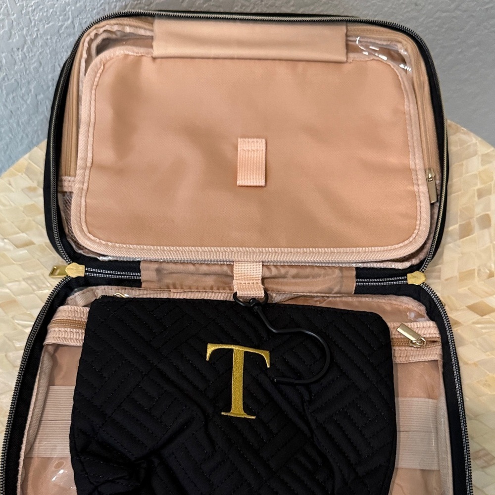 Black Quilted Bag with Gold T Monogram MAKE UP bag - Picture 8 of 8